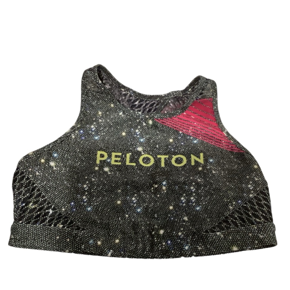 WITH Wear It To Heart Peloton Sports Bra Green Pink Galaxy‎ Print Womens Medium